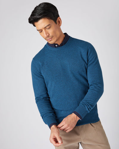 N.Peal Men's The Oxford Round Neck Cashmere Jumper Lagoon Blue