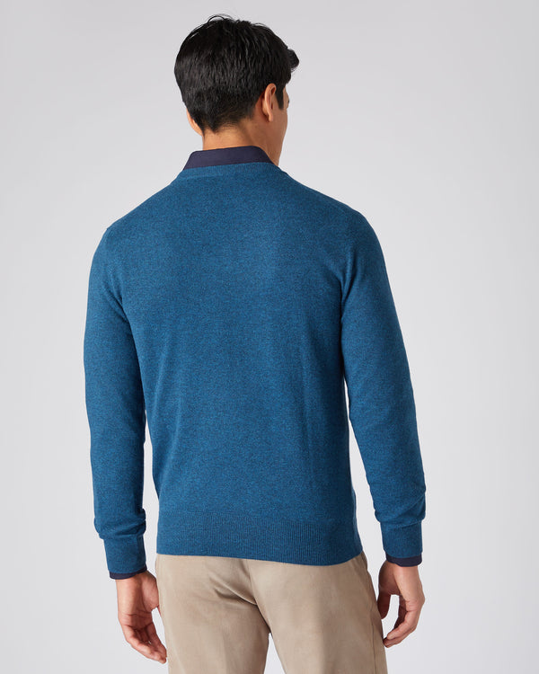 N.Peal Men's The Oxford Round Neck Cashmere Jumper Lagoon Blue