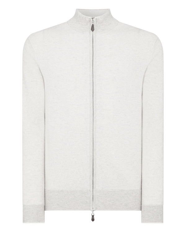 N.Peal Men's The Knightsbridge Zip Birdseye Cashmere Jumper Pebble Grey
