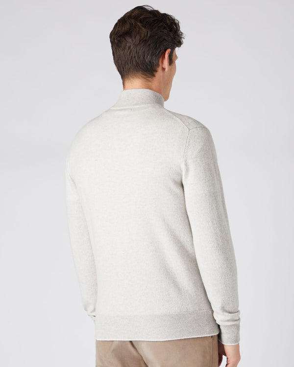N.Peal Men's The Knightsbridge Zip Birdseye Cashmere Jumper Pebble Grey