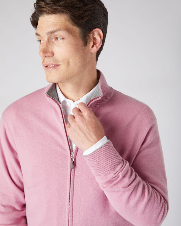 N.Peal Men's The Knightsbridge Zip Cashmere Jumper Burano Pink
