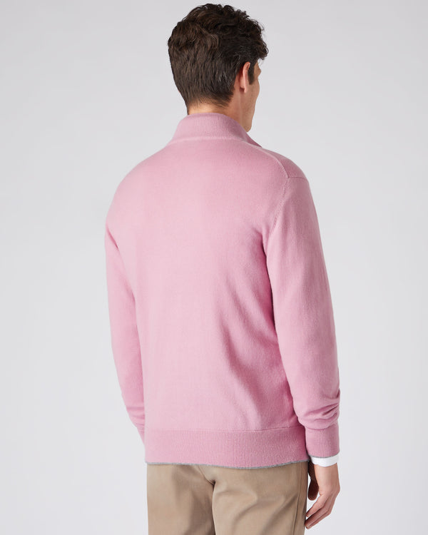 N.Peal Men's The Knightsbridge Zip Cashmere Jumper Burano Pink