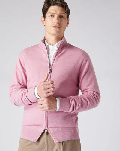 N.Peal Men's The Knightsbridge Zip Cashmere Jumper Burano Pink