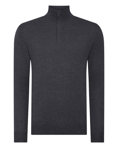 N.Peal Men's The Regent Fine Gauge Cashmere half Zip Jumper Flint Grey