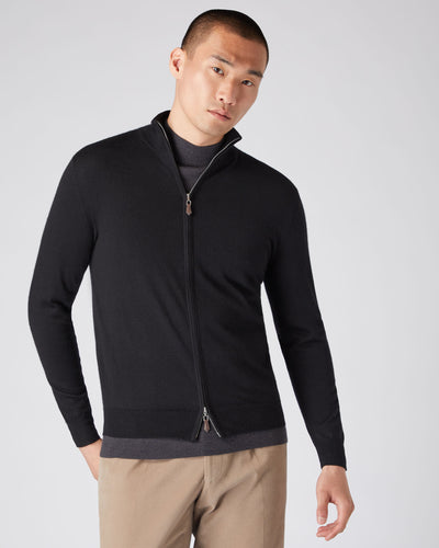 N.Peal Men's The Hyde Fine Gauge Cashmere Zip Jumper Black