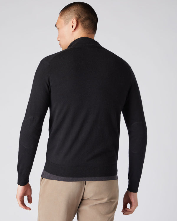 N.Peal Men's The Hyde Fine Gauge Cashmere Zip Jumper Black