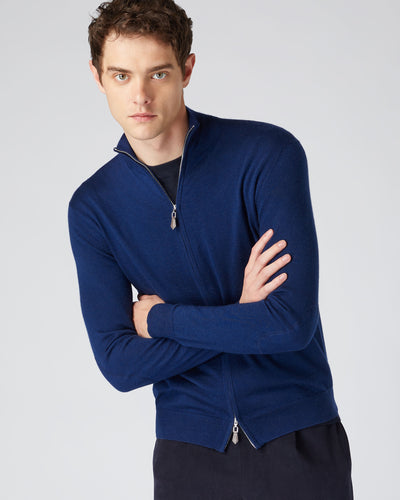 N.Peal Men's The Hyde Fine Gauge Cashmere Zip Jumper French Blue