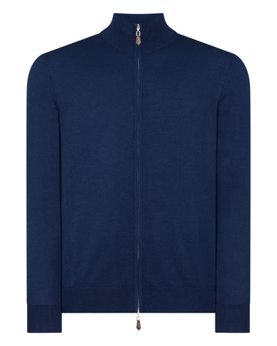 N.Peal Men's The Hyde Fine Gauge Cashmere Zip Jumper French Blue