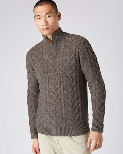 N.Peal Men's The Hampstead Cable Cashmere Jumper Biscotti Brown