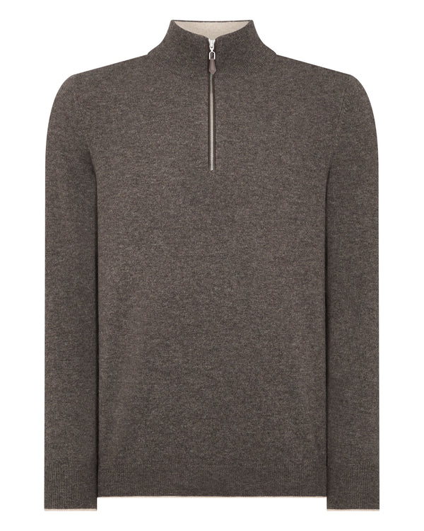 N.Peal Men's The Carnaby Half Zip Cashmere Jumper Biscotti Brown