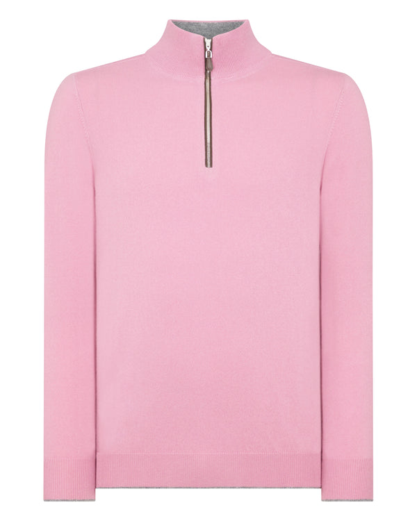 N.Peal Men's The Carnaby Half Zip Cashmere Jumper Burano Pink