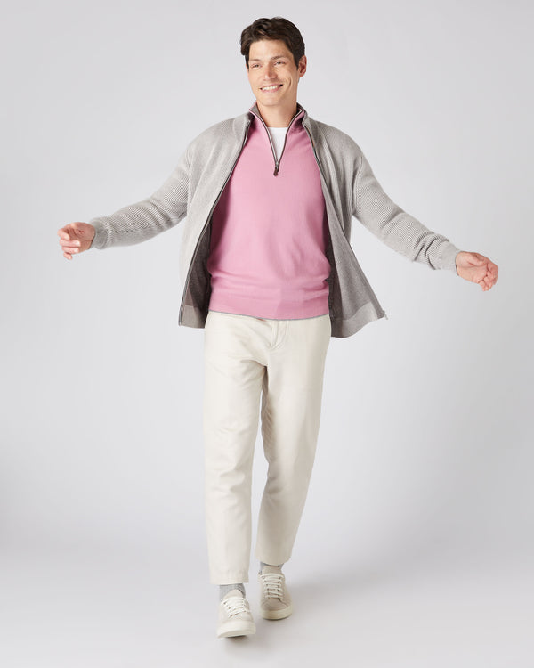 N.Peal Men's The Carnaby Half Zip Cashmere Jumper Burano Pink