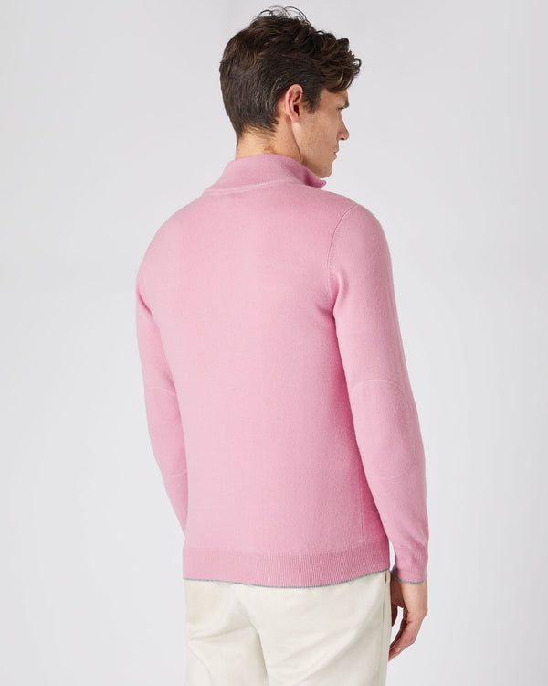 N.Peal Men's The Carnaby Half Zip Cashmere Jumper Burano Pink