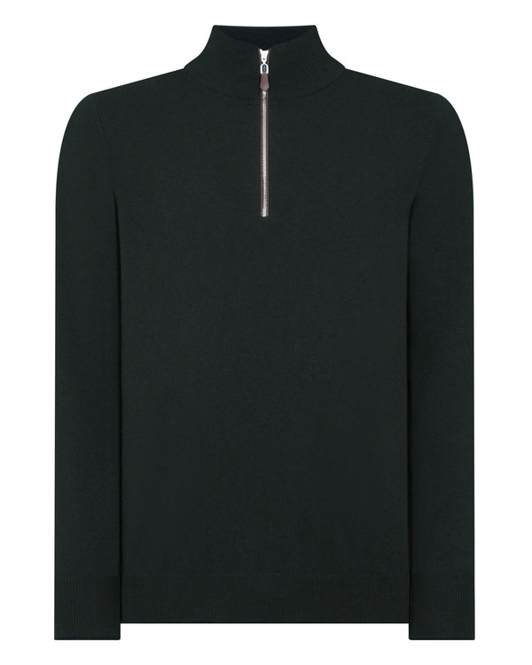 N.Peal Men's The Carnaby Half Zip Cashmere Jumper Dark Green