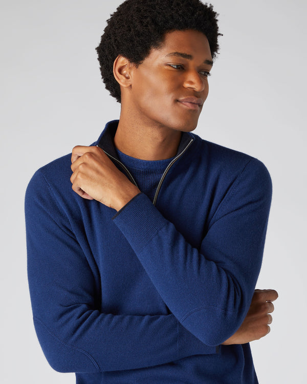 N.Peal Men's The Carnaby Half Zip Cashmere Jumper French Blue