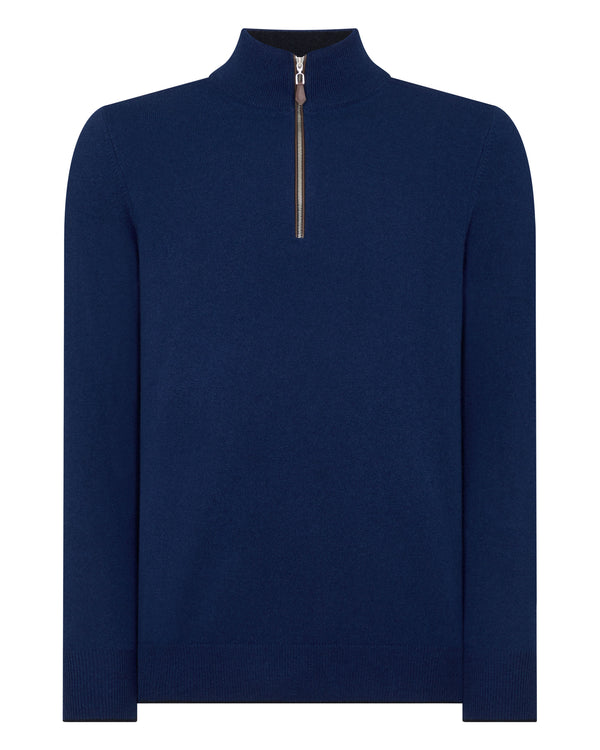 N.Peal Men's The Carnaby Half Zip Cashmere Jumper French Blue