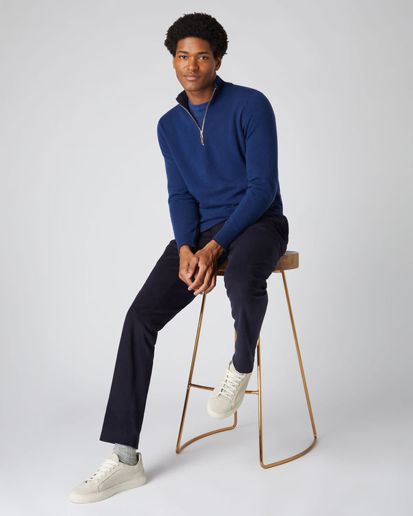 N.Peal Men's The Carnaby Half Zip Cashmere Jumper French Blue