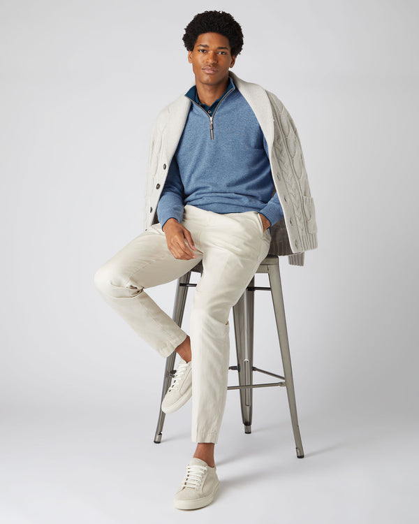 N.Peal Men's The Carnaby Half Zip Cashmere Jumper Faded Indigo Blue