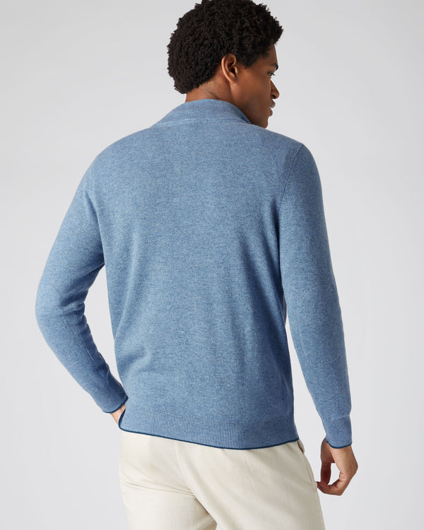 N.Peal Men's The Carnaby Half Zip Cashmere Jumper Faded Indigo Blue