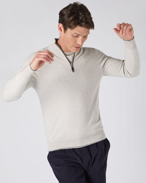 N.Peal Men's The Carnaby Half Zip Cashmere Jumper Pebble Grey