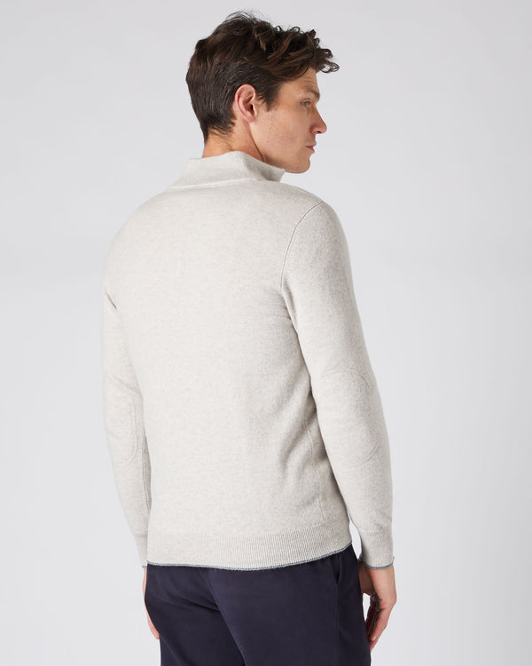 N.Peal Men's The Carnaby Half Zip Cashmere Jumper Pebble Grey