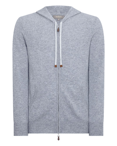 N.Peal Men's Hooded Zipped Cashmere Top Mid Grey Melange