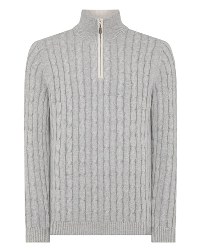 N.Peal Men's Two Tone Cable Half Zip Cashmere Jumper Fumo Grey