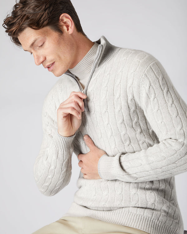 Men's Albemarle Cable Half Zip Cashmere Jumper  1