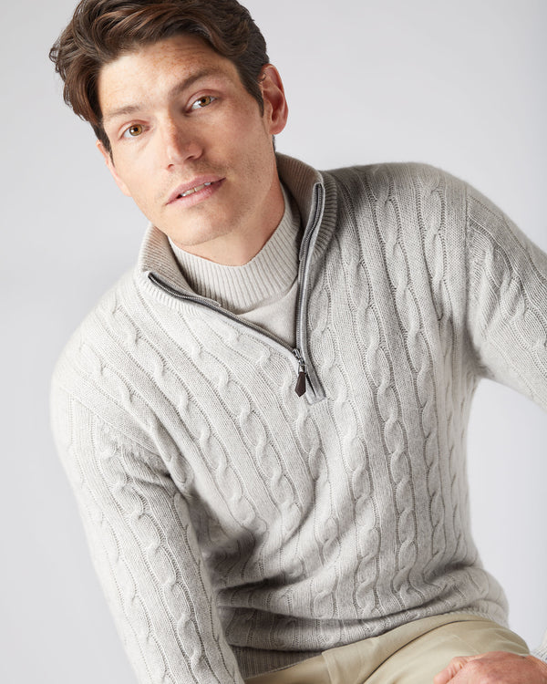 Men's Albemarle Cable Half Zip Cashmere Jumper  5