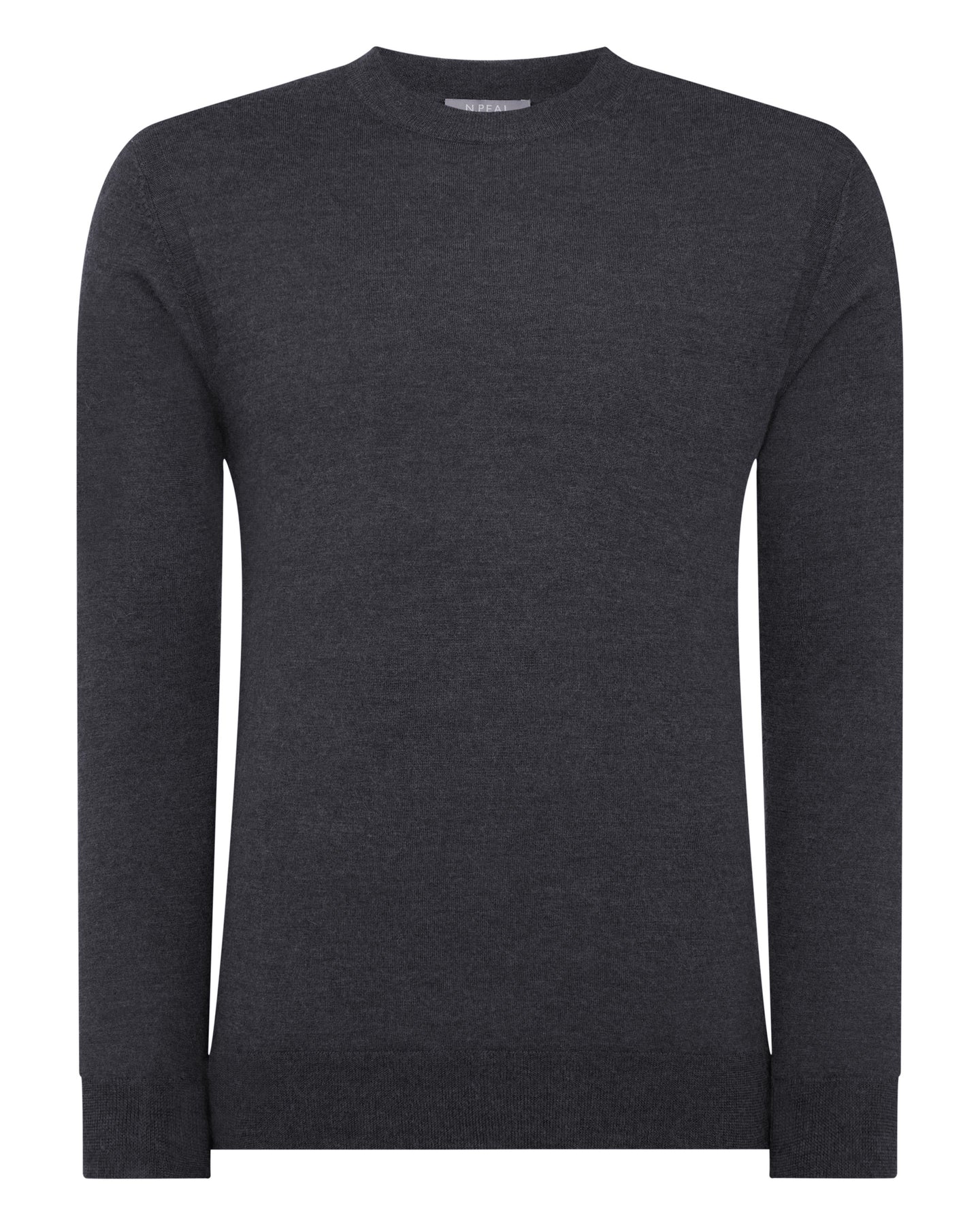N.Peal Men's Fine Gauge Cashmere Round Neck Jumper Flint Grey