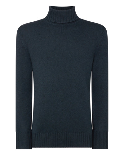 N.Peal Men's Chunky Roll Neck Cashmere Jumper Grigio Blue