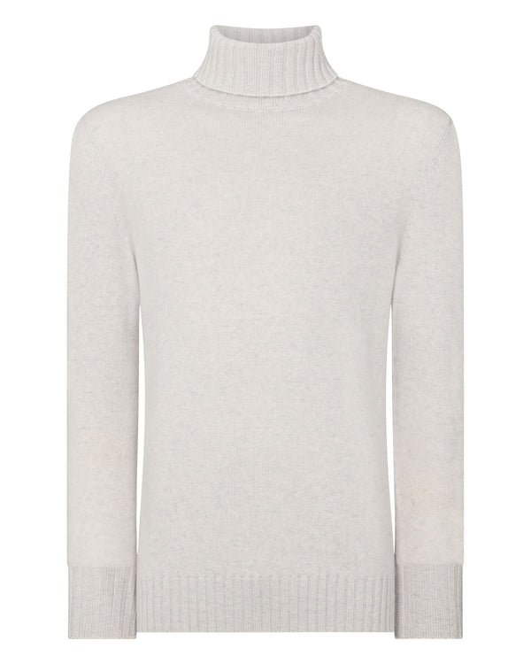 N.Peal Men's Chunky Roll Neck Cashmere Jumper Pebble Grey