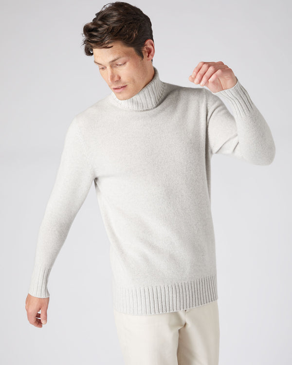 Men's Chunky Roll Neck Cashmere Jumper Pebble Grey | N.Peal