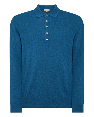 N.Peal Men's Button Cashmere Polo Shirt Lagoon Blue