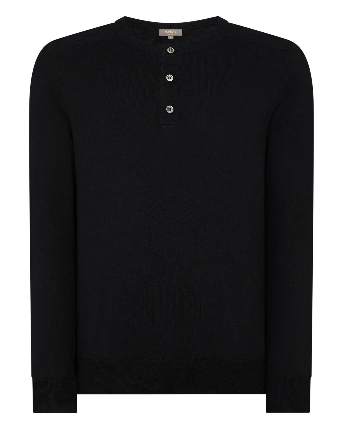 Men's Round Neck Cotton Cashmere Henley Black N.Peal
