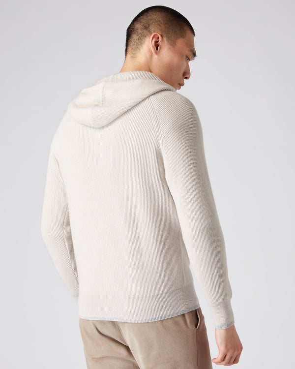 N.Peal Men's Half Button Hooded Cashmere Jumper Snow Grey