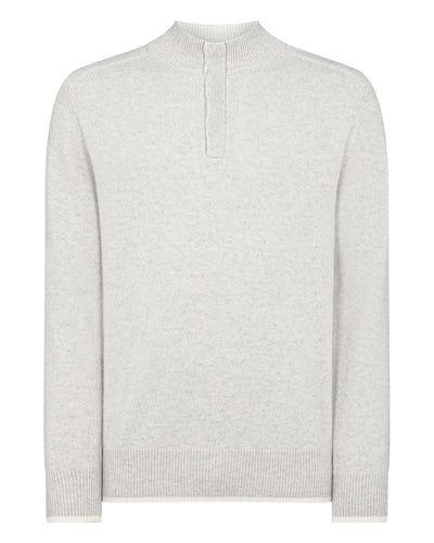 N.Peal Men's Half Button Cashmere Jumper Pebble Grey