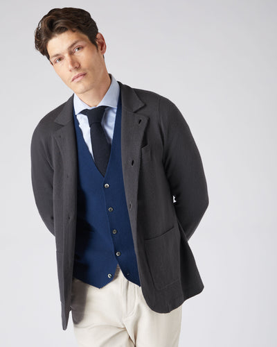 N.Peal Men's Fine Gauge Milano Cashmere Jacket Flint Grey