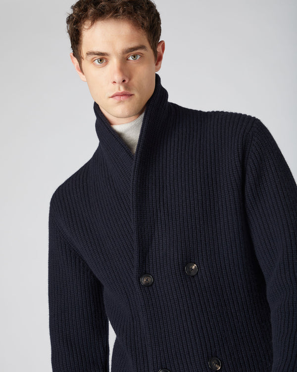 Men's Double Breasted Cashmere Cardigan Navy Blue | N.Peal