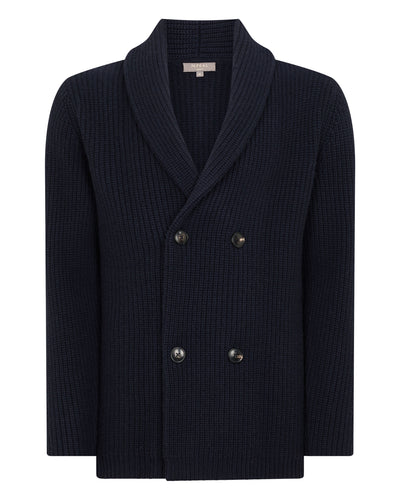 N.Peal Men's Double Breasted Cashmere Cardigan Navy Blue