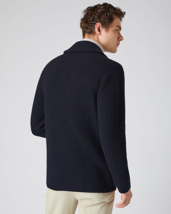 Men's Double Breasted Cashmere Cardigan Navy Blue | N.Peal