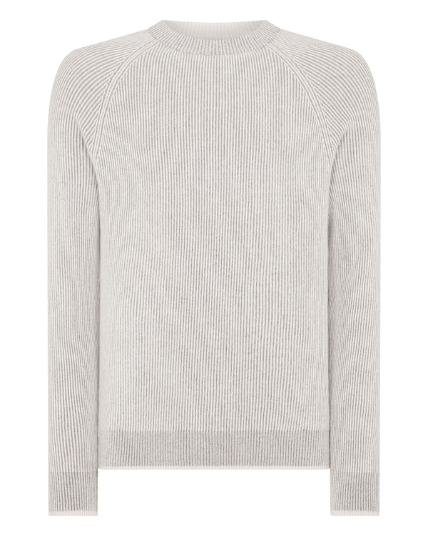N.Peal Men's Two Tone Rib Cashmere Jumper Snow Grey