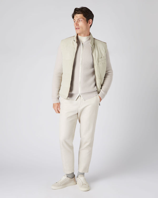 N.Peal Men's Textured Full Zip Cashmere Jumper Snow Grey