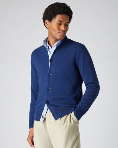 N.Peal Men's Button Up Cashmere Jumper French Blue