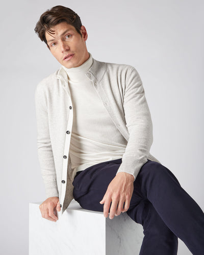 N.Peal Men's Button Up Cashmere Jumper Pebble Grey