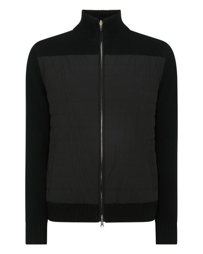 N.Peal Men's Quilted Woven Mix Jacket Black