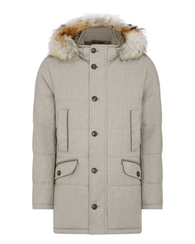 N.Peal Men's Fur Trim Woven Coat Mid Grey