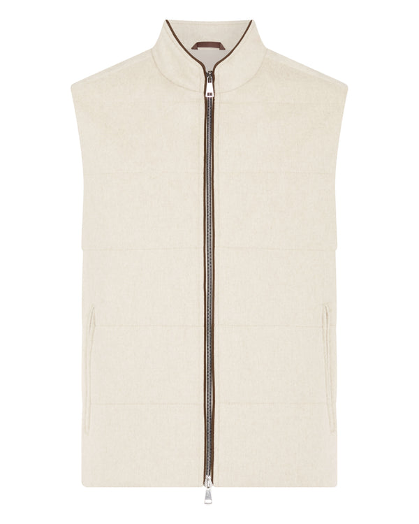 N.Peal Men's Rib Side Woven Cashmere Gilet Oatmeal Brown