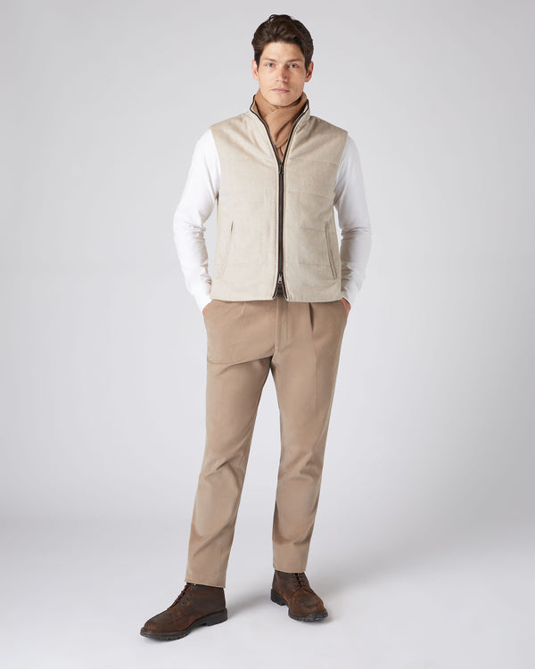 N.Peal Men's Rib Side Woven Cashmere Gilet Oatmeal Brown