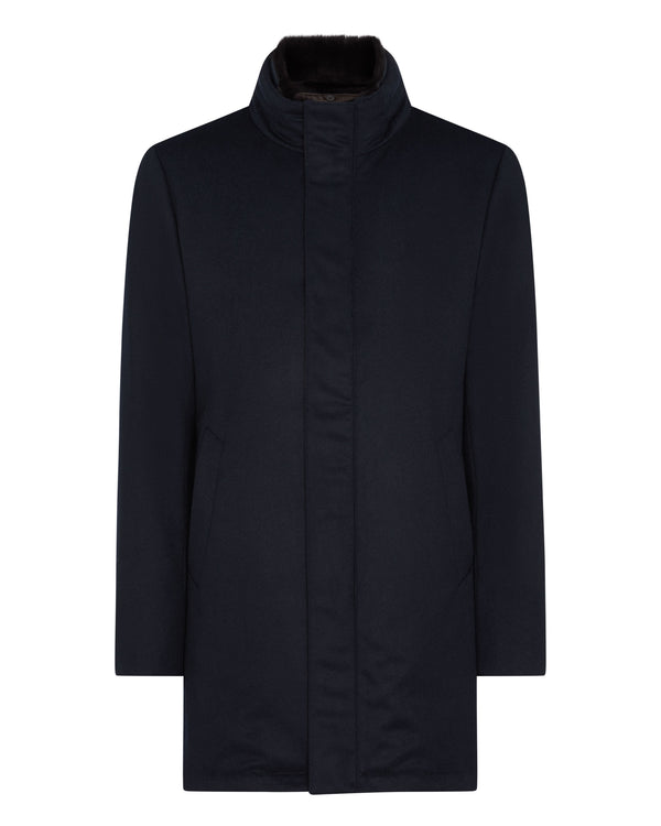 N.Peal Men's Fur Trim Woven Parka Navy Blue PRE-ORDER